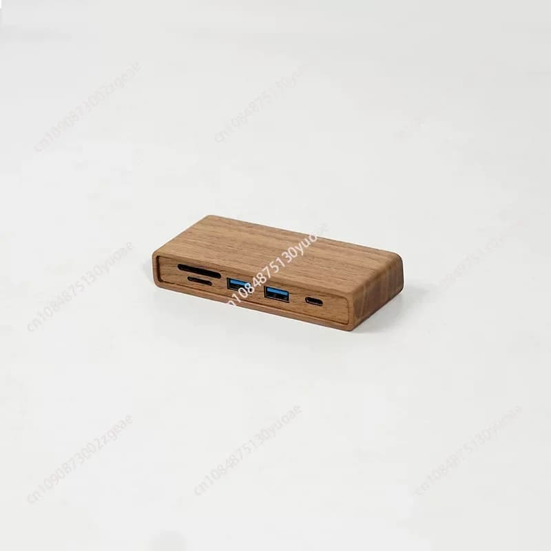 Supporto per Computer in Legno Massello di Noce Nero, Rialzo Speciale Sotto il Tavolo con Interfaccia USB3.0, Docking Station HUB
