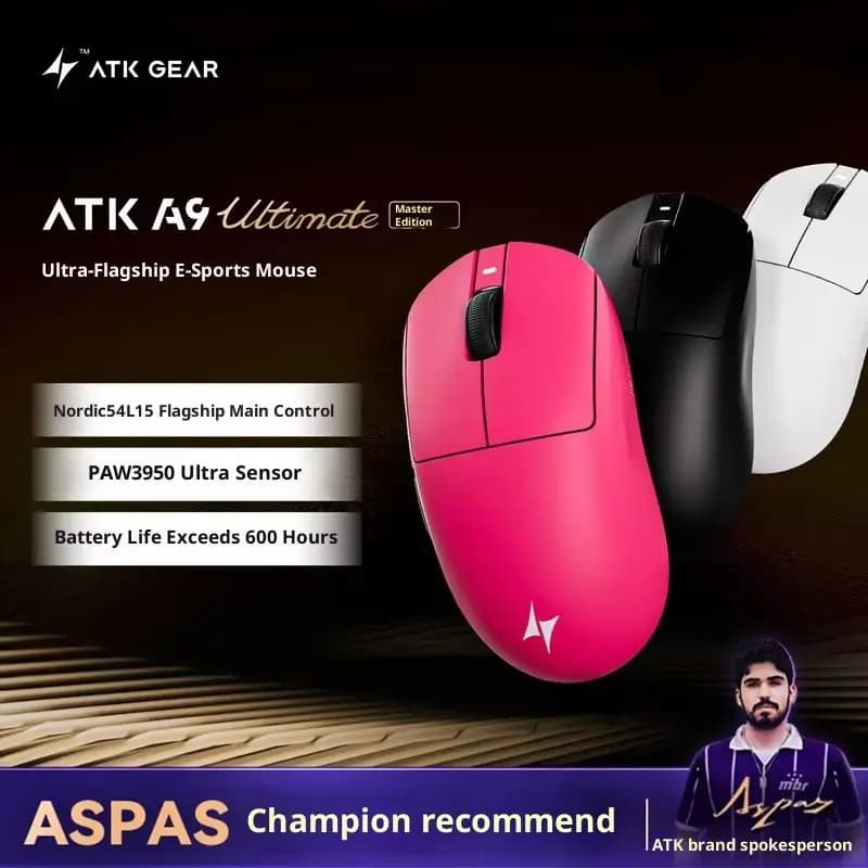 Atk Dragonfly A9 Leggero Master Edition Paw3950 Ultimate Mouse wireless ergonomico Twin 8k per giochi ed Esports
