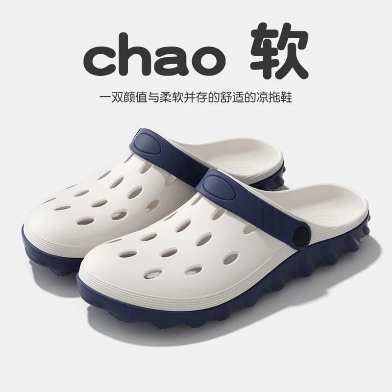 Ciabatte bicolore traforate da uomo, sandali da uomo, ciabatte da coppia, ciabatte da donna con punta chiusa, scarpe da spiaggia a fascia singola