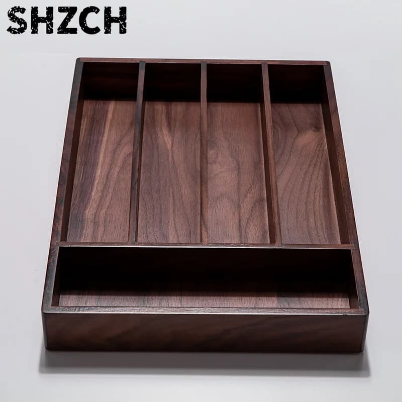 Black Walnut Utensil Organizer Wooden Cutlery Tray for Kitchen Luxury Knife/Fork Storage Box High-grade Spoon Chopsticks Holder