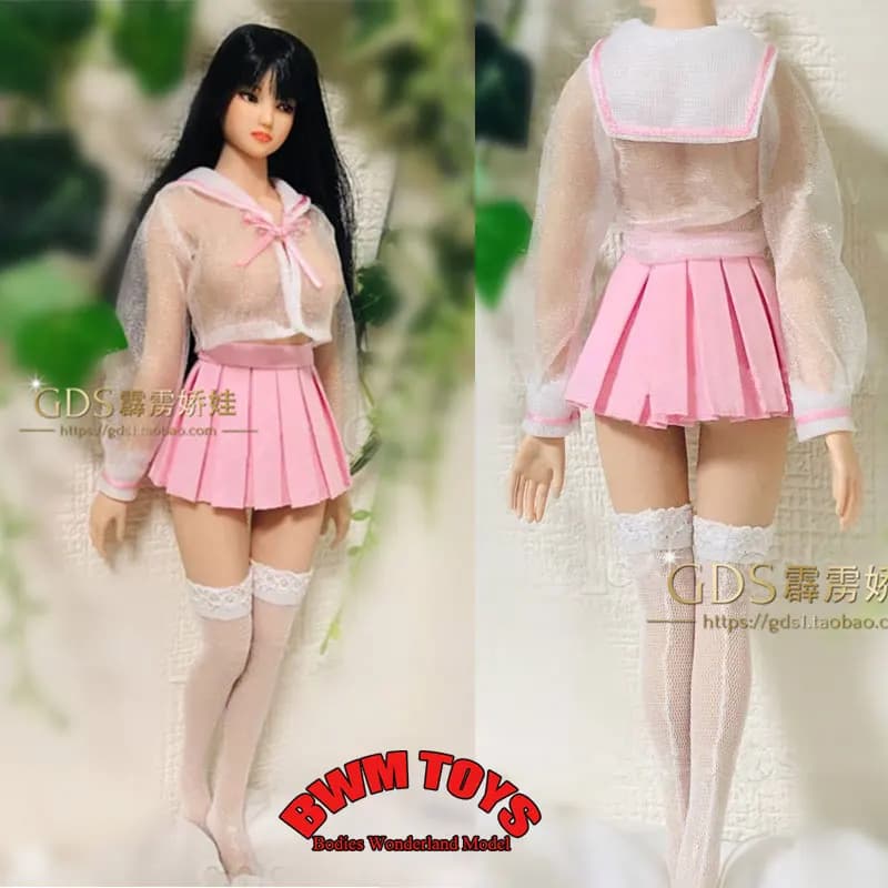 In Magazzino 1/6 Bilancia Soldato Femminile Trasparente Trasparente Breve Top Rosa Gonna A Pieghe Modello di Vestiti Per 12 ''Phicen Action Figure