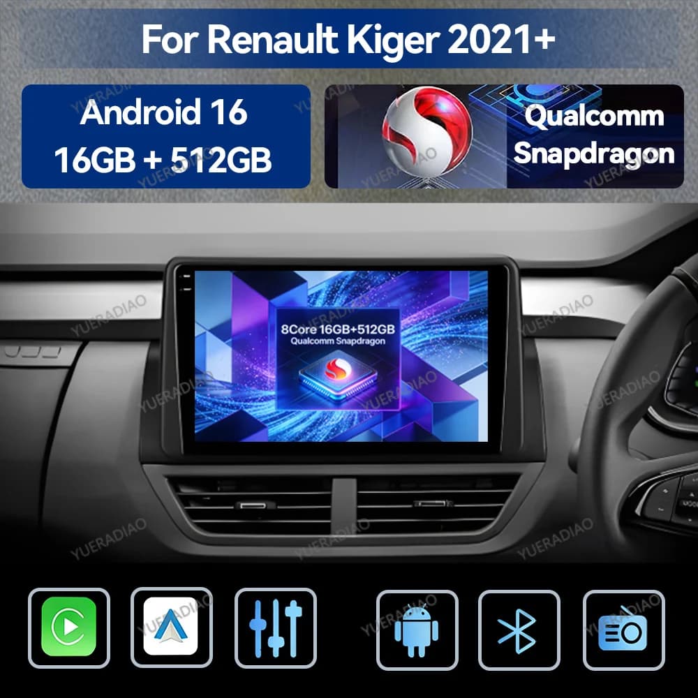 Android 16 Car Radio For Renault Kiger 2021 QLED Multimedia Stereo Video Player Head Unit BT 2DIN Qualcomm 4G LTE 5G WIFI NAVI