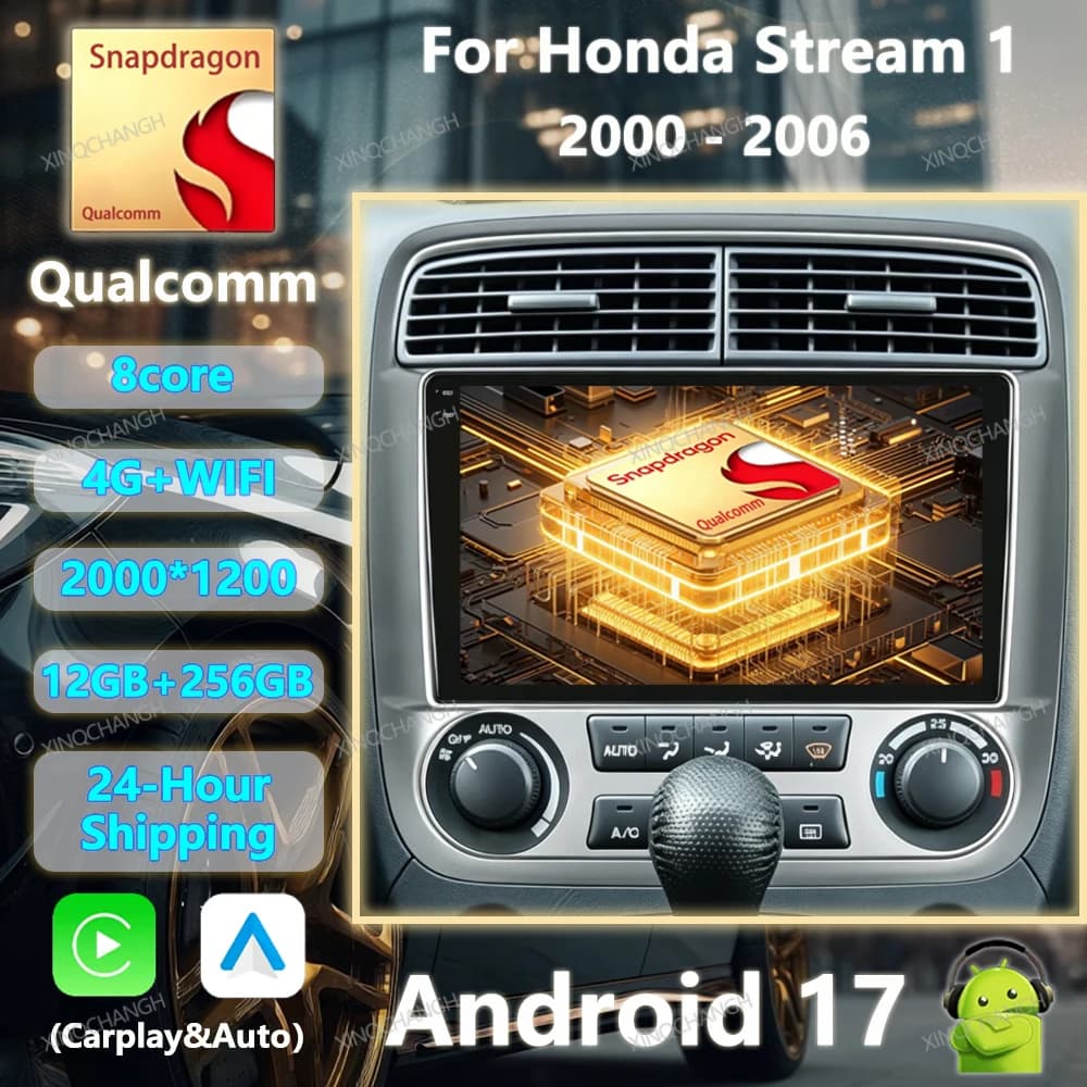 Android 17 Car Radio For Honda Stream 1 2000 - 2006 Carplay Auto 2DIN GPS Multimedia Stereo Video Player BT Qualcomm QLED BT GPS