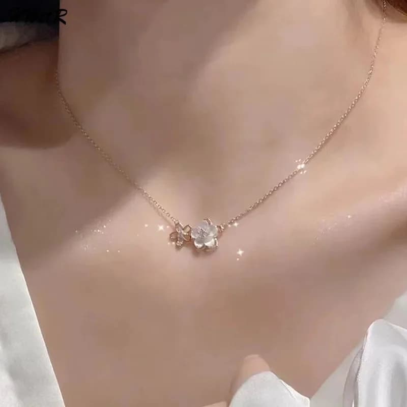 1 collana elegante con zirconi a forma di fiore di ciliegio per donne e ragazze, collana girocollo alla moda, accessori per gioielli da festa, regalo