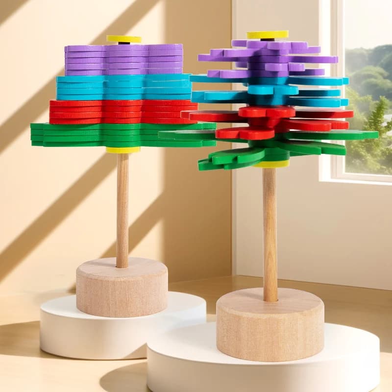 Bastone rotante in legno Bastone di decompressione fiore a spirale Rotante in legno Divertente puzzle Giocattolo antistress Ornamento Albero a spirale