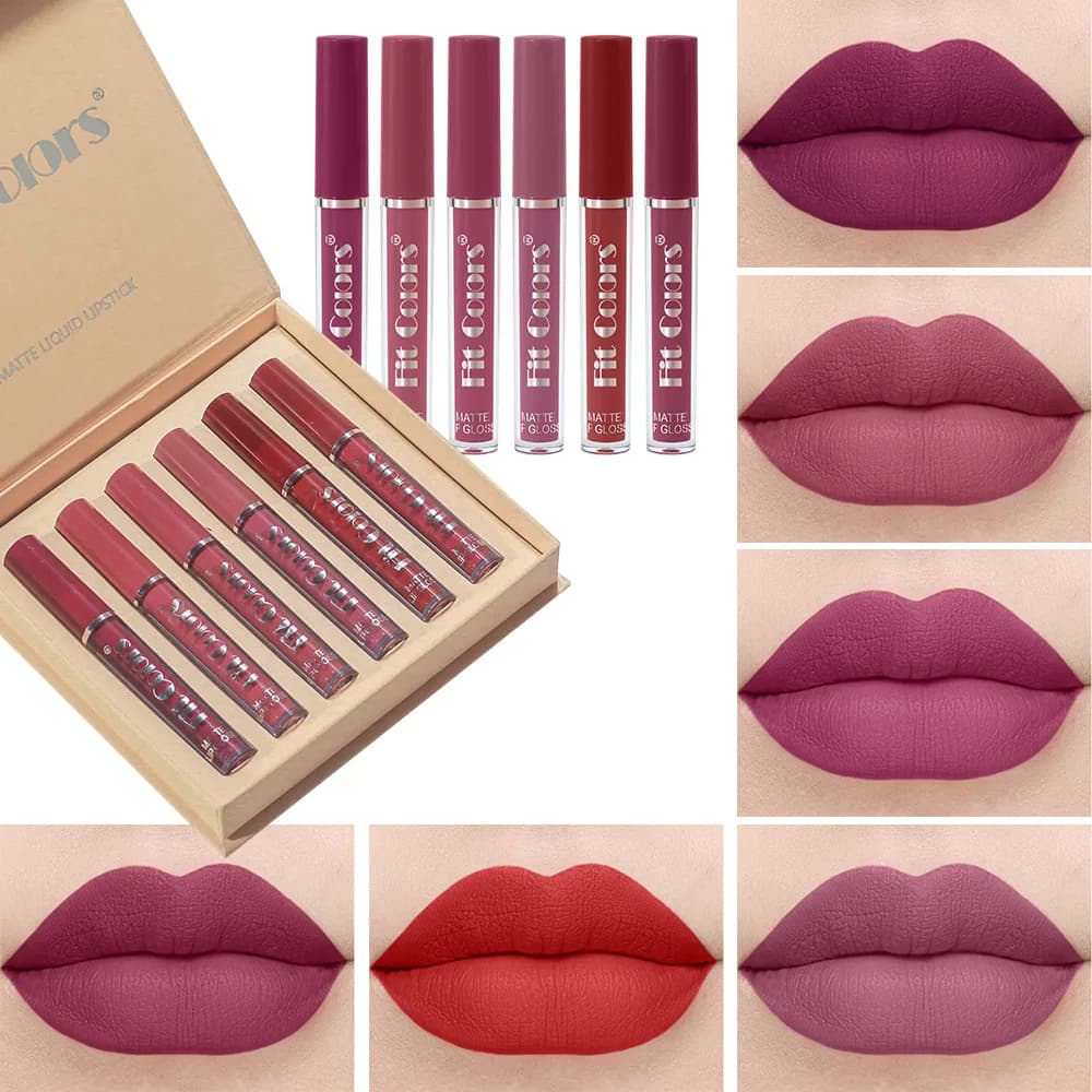Pack of 6 opaque lip gloss set with long-lasting colour rendering, easy to apply, waterproof lip makeup set