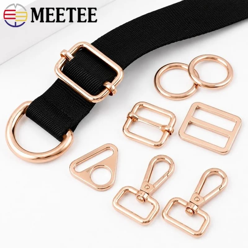 10Pcs 20-38mm RoseGold Metal Buckles O D Ring Tri Glide Clip Clasp for Backpack Belt Strap Bag DIY Sewing Hardware Purse Kit