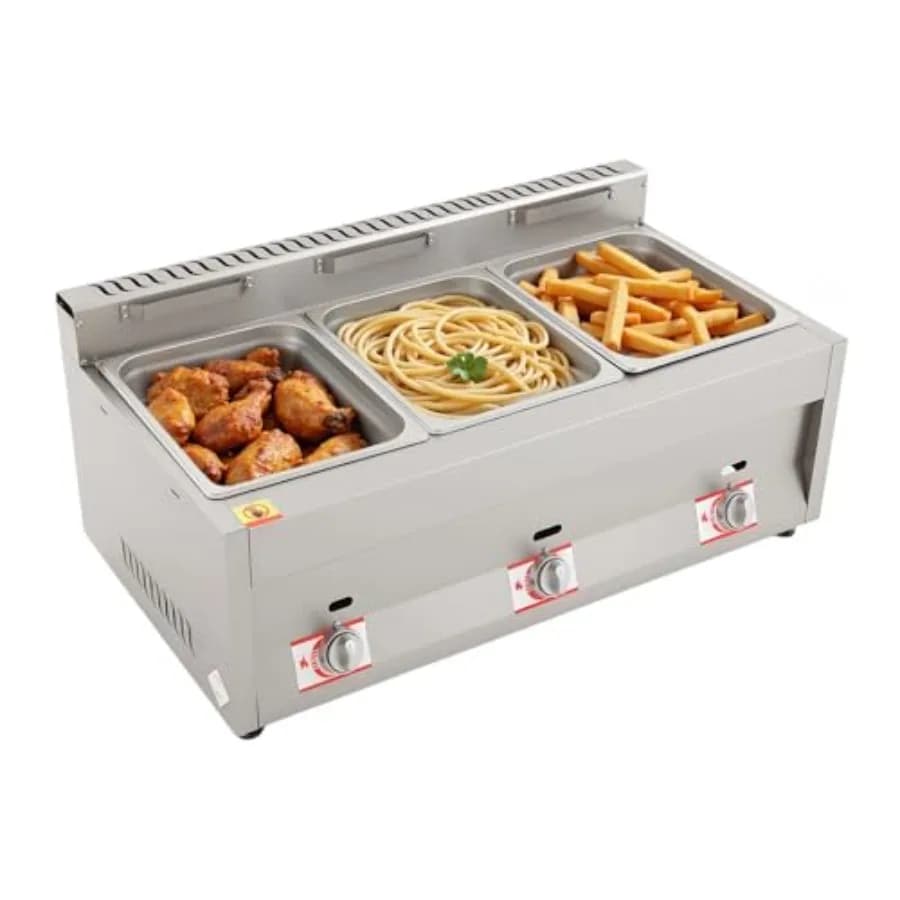 Friggitrice a Gas Commerciale 10L a 3 Vasche in Acciaio Inox, Riscaldamento Rapido ad Alta Capacità, Risparmio Energetico, per Frittura Multipla in Ristoranti e Mense