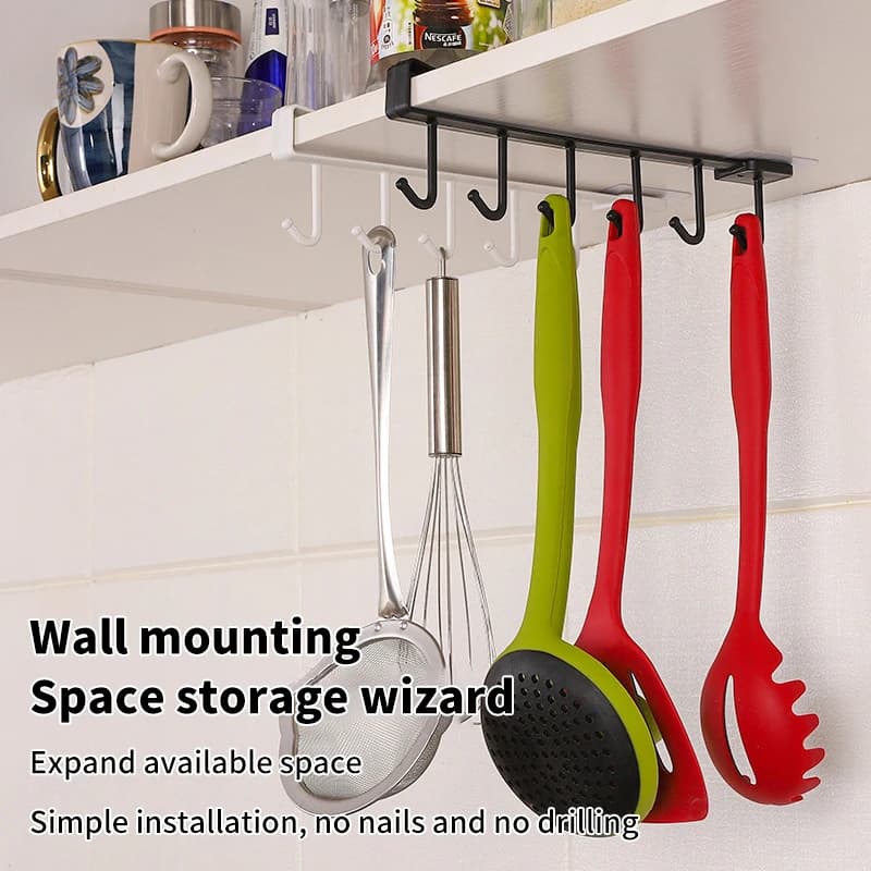 6 Hooks Storage Shelf Plastic Hanging Rack Utensils Holder Wardrobe Organizer for Kitchen Bathroom Home Accessories