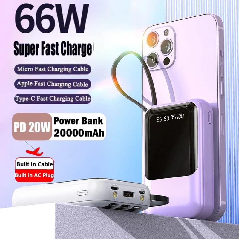 Nuovo 20000mAh Mini Power Bank 66W Ricarica super veloce PD20W Batteria esterna portatile Power Bank per iPhone Samsung Huawei Xiaomi
