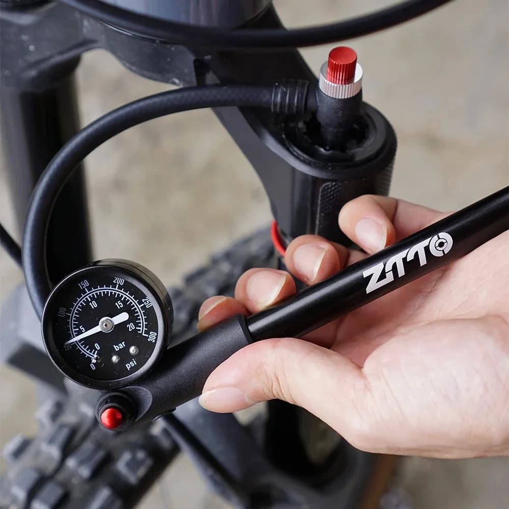 ZTTO Pompa ad aria forcella per bici portatile ad alta pressione da 300 psi con manometro per sospensione posteriore Ammortizzatore reggisella Valvola Schrader AV