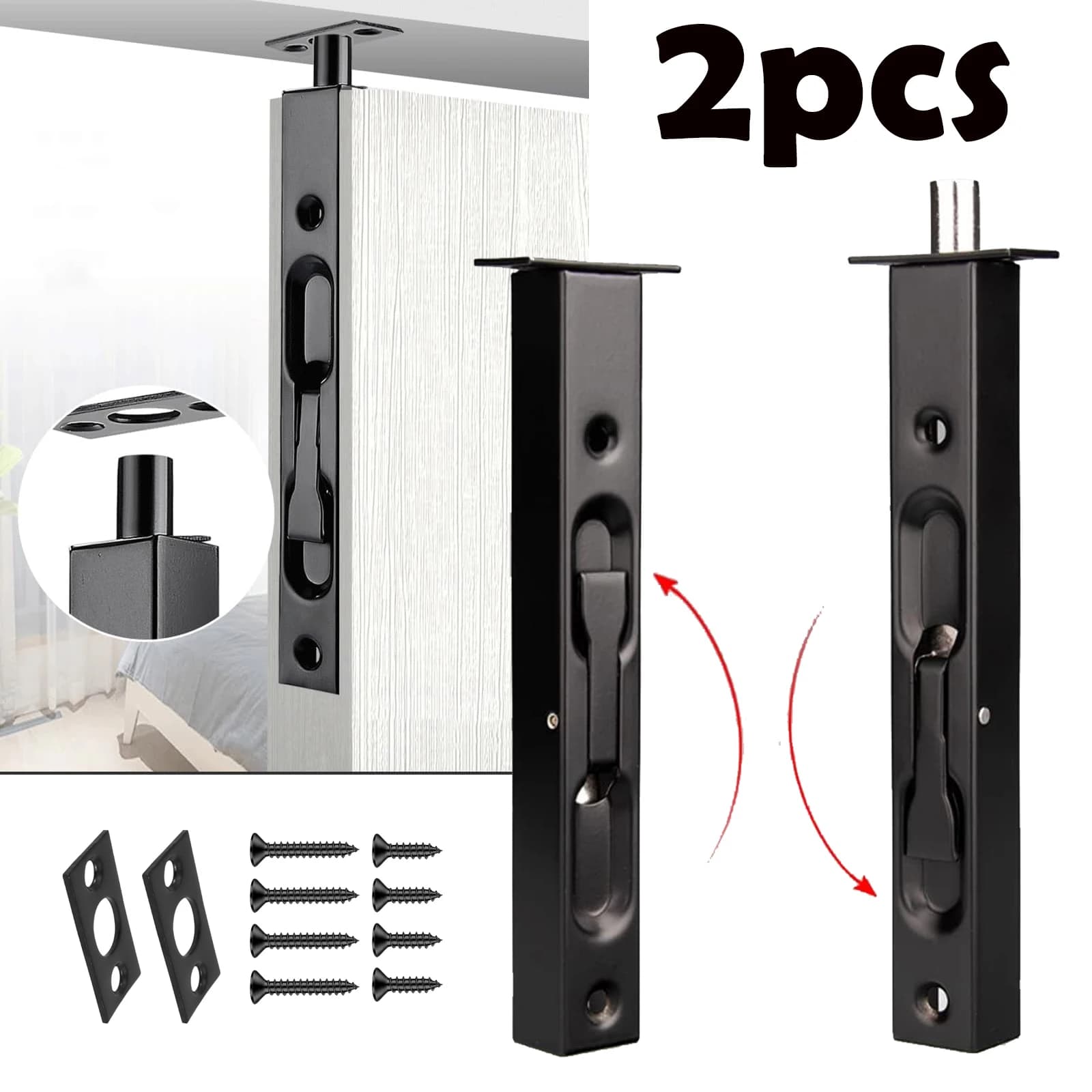Bulloni per porta da 2 pezzi da 8 pollici Serrature per porte francesi di sicurezza nascoste in acciaio inossidabile con hardware per porta doppia fittizia in legno composito