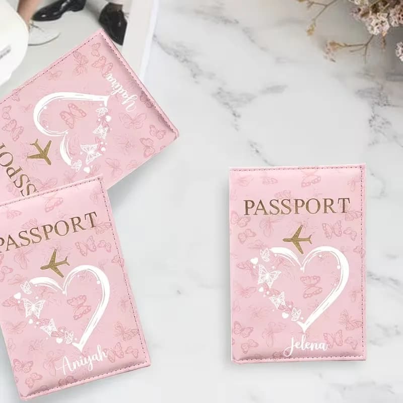 Custom Letter Name Passport Holder, Butterfly Love Pattern Travel Document Organizer Card Case, Unisex