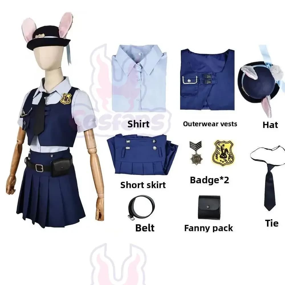 Costume Cosplay Zootopia, Gilet a Maniche Corte, Minigonna, Agente Coniglio Judy, Stile Street Fox, Tema Halloween, Animal City Outfit