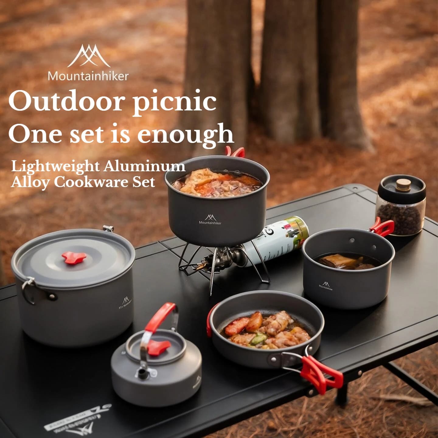 MOUNTAINHIKER set of camping pots, Portable kitchen equipment, Set of pots and kettles, Tableware for hiking and Picnic