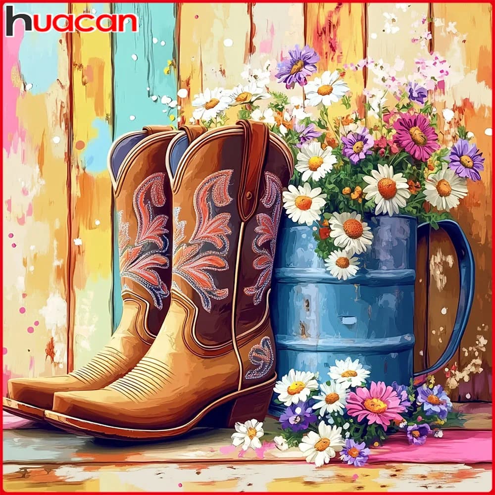 Huacan Shoes Diamond Painting 5D DIY Mosaic Flower Art Craft per principianti, immagine con strass