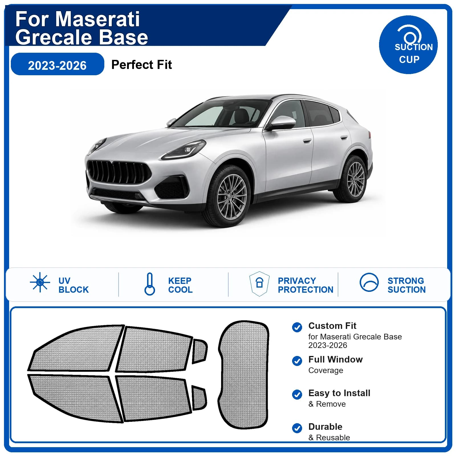 For Maserati Grecale Base 2023-2026 Custom Full Set Windshield Sun Shade Aluminum Foil Heat Insulation Anti UV Foldable