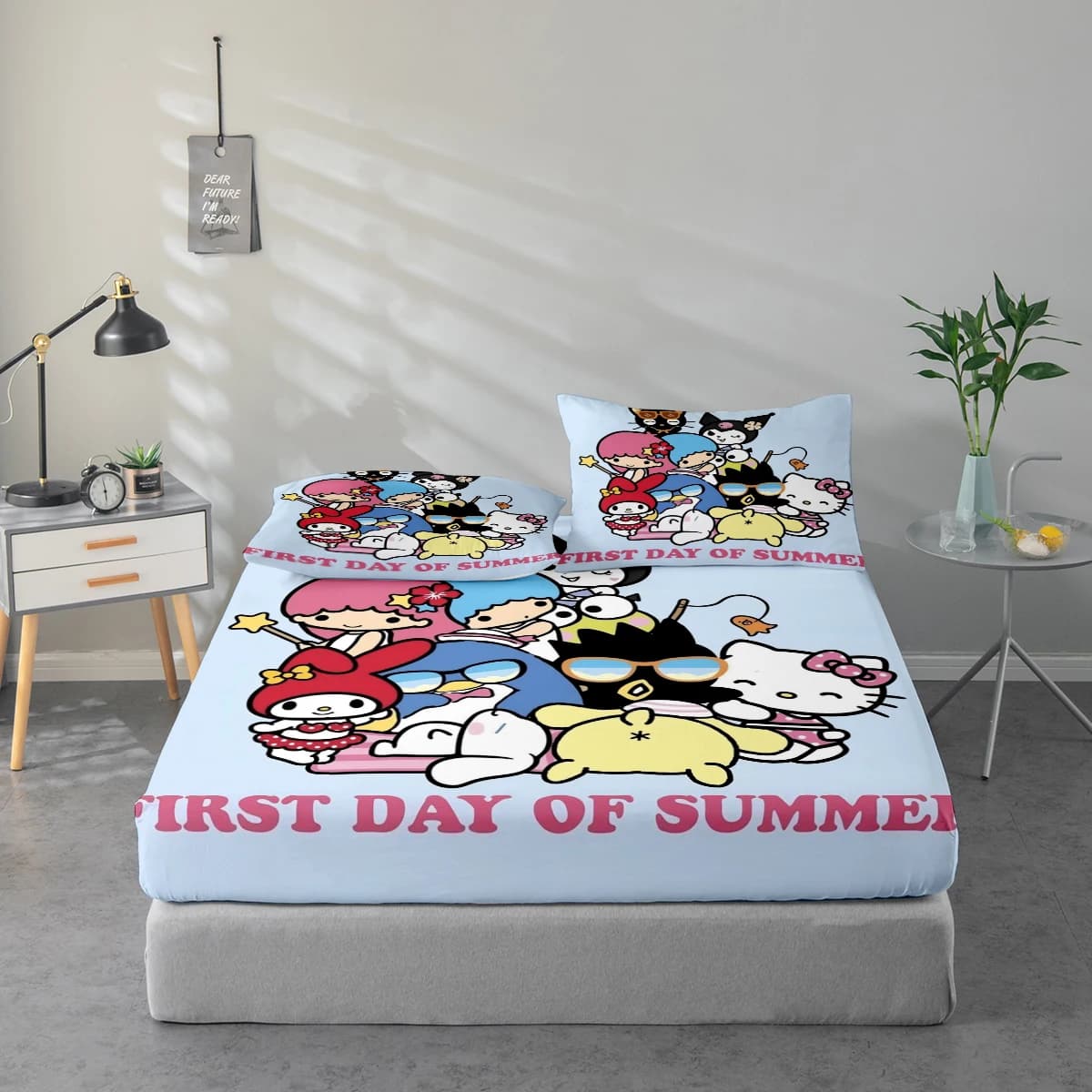 Set di lenzuola con stampa digitale ad alta definizione in 3 pezzi con grandi personaggi dei cartoni animati come My Melody e Hello Kitty, include 1 lenzuolo con angoli + 1/2 federa, adatto per camera da letto, camera degli ospiti e decorazioni per la casa, lenzuolo con angoli + federa in fibra di poliestere, biancheria da letto ultra morbida, tessuto spesso e ultra morbido, confortevole per tutte le stagioni, lavabile in lavatrice