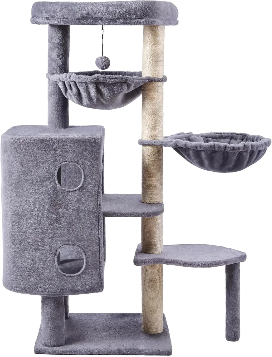 HUITREE Albero per Gatti da 45 Pollici con Grande Cuccia per Gatti da Interno, Torre per Gatti con Tiragraffi, Tavola Graffiatrice e Giocattoli per Gatti