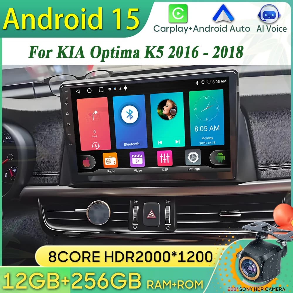 Android 15 Autoradio For KIA Optima K5 2016 2017 2018 GPS navigation Android Carplay Wifi Video Stereo Screen Unit No 2din