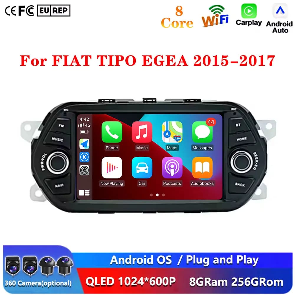 7 "senza fili carplay 4G WIFI Android 15 Per FIAT TIPO EGEA 2015 2016 2017 Lettore Video Multimediale Navigazione GPS Stereo Screem