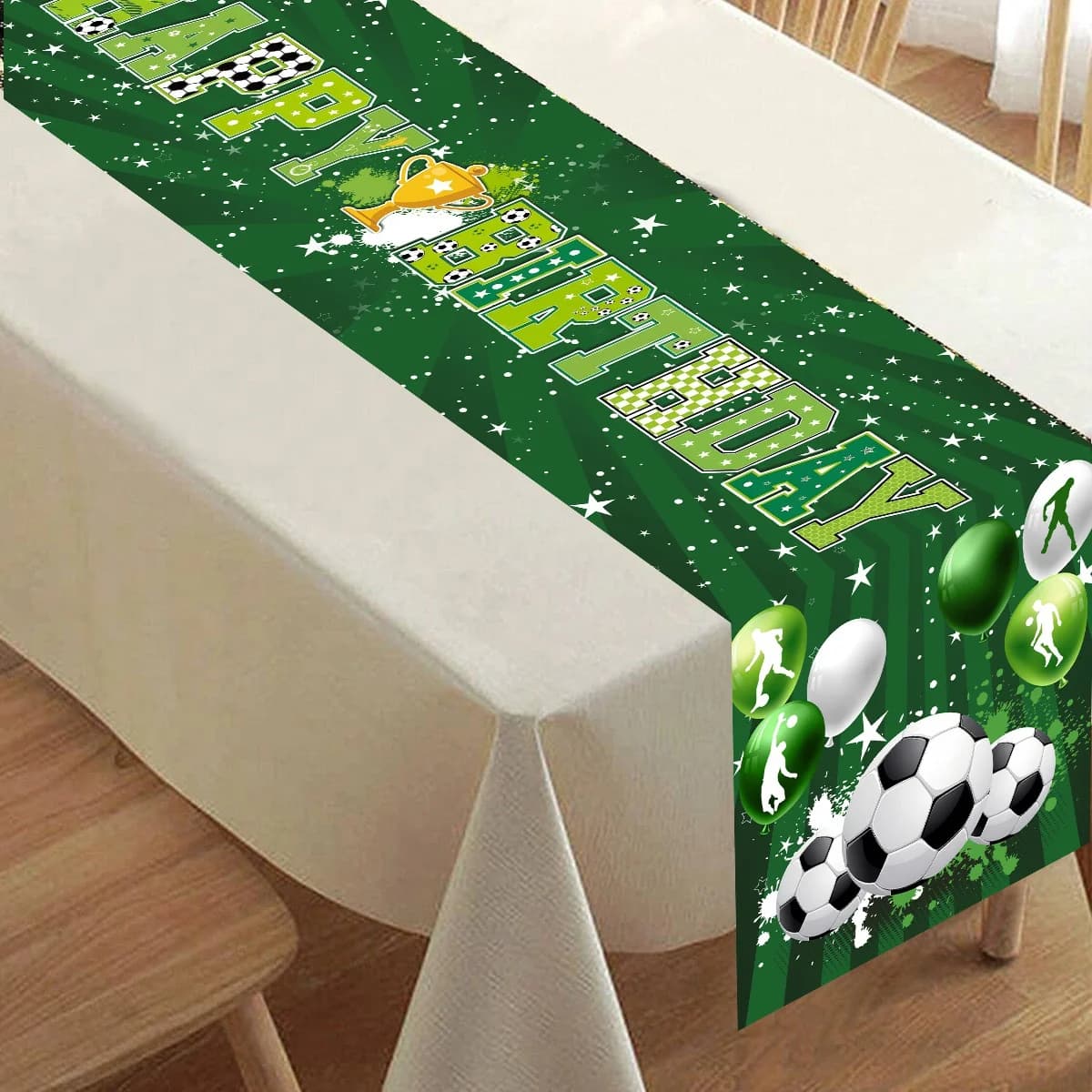 1 pezzo di calcio/calcio, bandiera da tavolo per feste, calcio, compleanno, decorazioni per la tavola, feste a tema sportivo, runner da tavolo per la tazza dei campioni