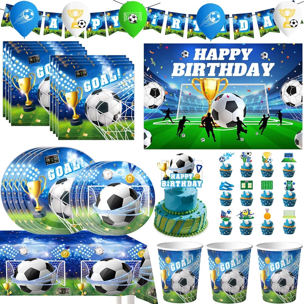 Decorazioni per Festa di Compleanno a Tema Calcio, Set di Palloncini, Piatti, Bicchieri, Striscioni e Stoviglie per Baby Shower, Regali per Bambini Appassionati di Sport
