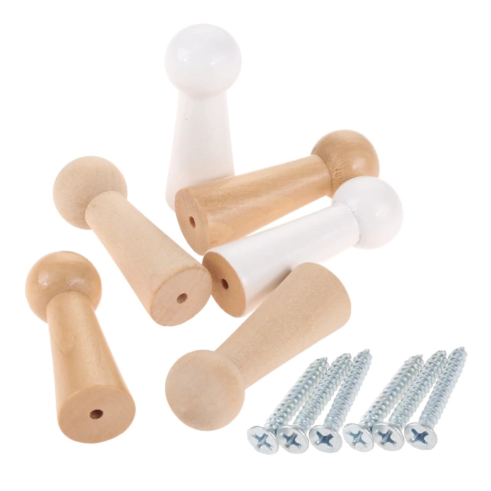 2 pz Ganci per pioli in legno 50mm Semplice a forma di bambola Decorativo Appeso Cappotto Borsa Asciugamano Ganci a parete Rack M3 Foro e viti