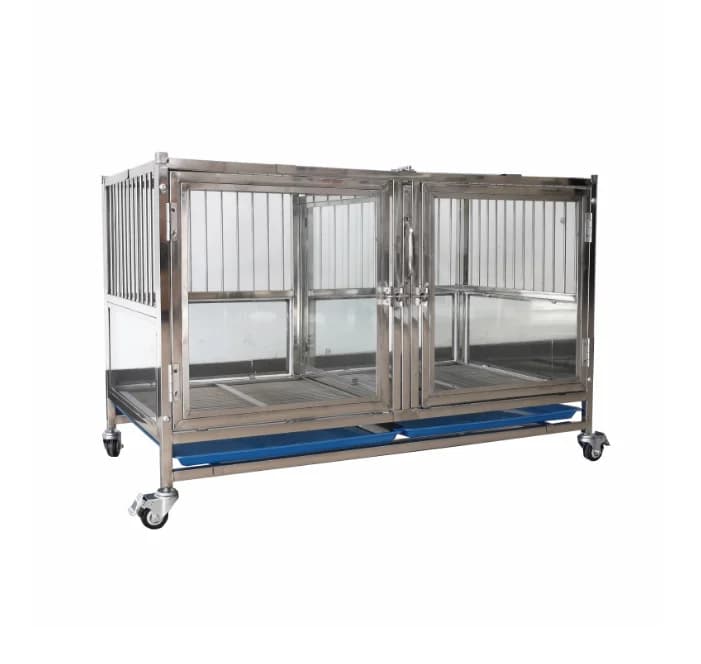 Gabbia Espositiva Pieghevole per Cani Lize Glass, Trasportino per Animali Domestici in Acciaio Inossidabile Galvanizzato Traspirante, Scatola in Cartone Argento in Vendita