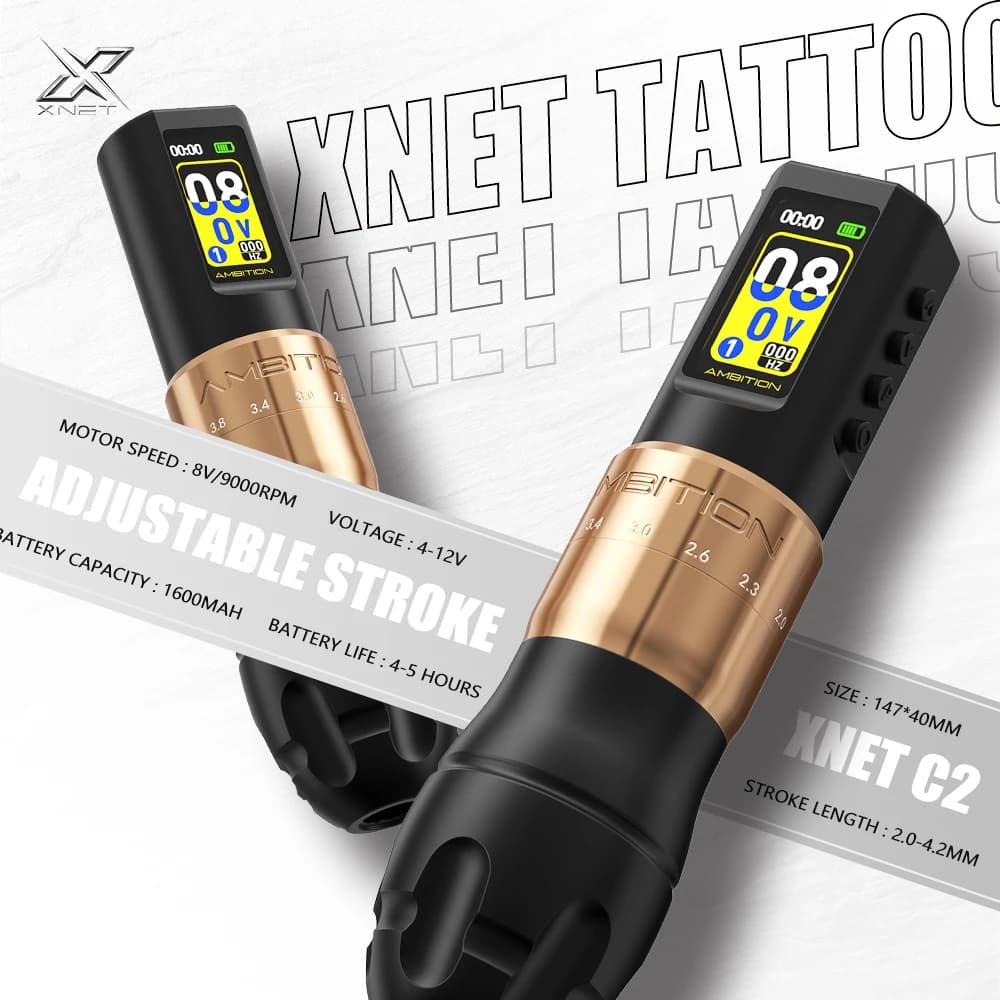 XNET C3 Macchina per tatuaggi wireless professionale Penna a batteria rotante Motore coreless Penna per tatuaggio a 7 colpi per principianti per arte del tatuaggio