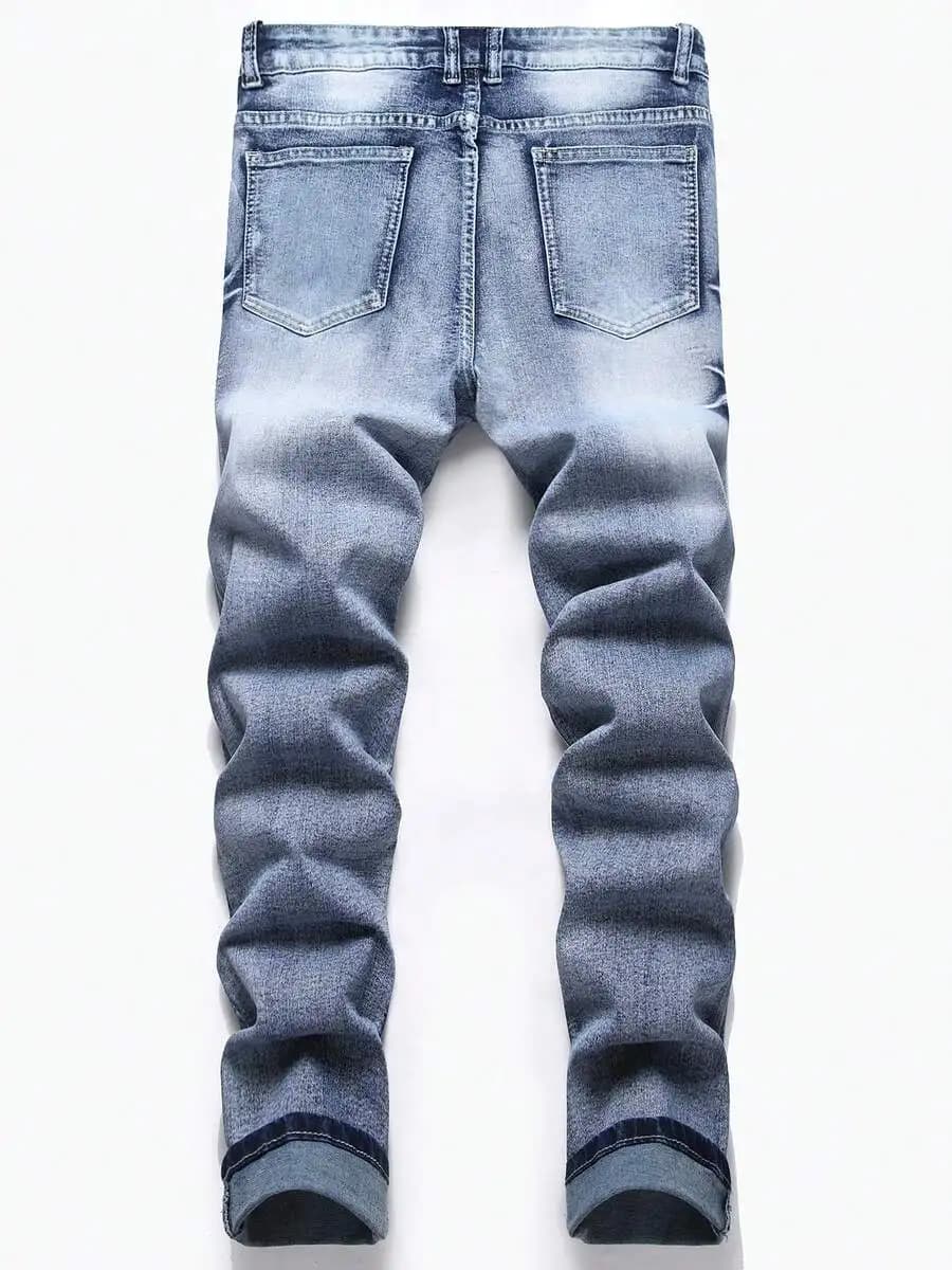 Jeans da uomo elasticizzati slim fit con lavaggio effetto distressed e orli risvoltati