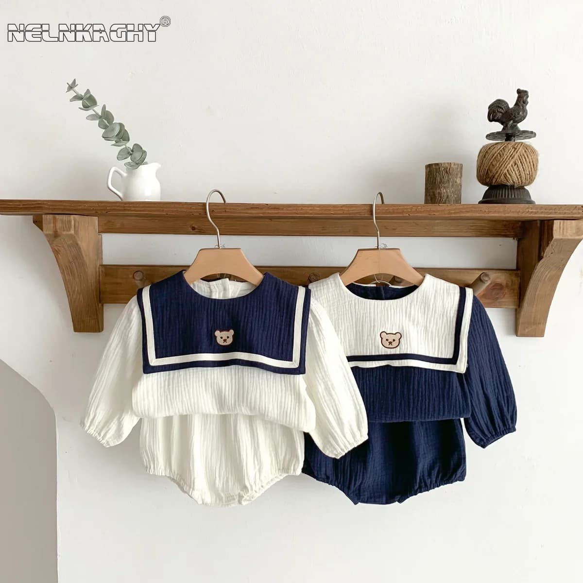 Nuovo In autunno bambini neonate manica intera capo navale orso Top t-shirt + pantaloncini solidi bambino neonato abbigliamento In cotone Set 2 pezzi