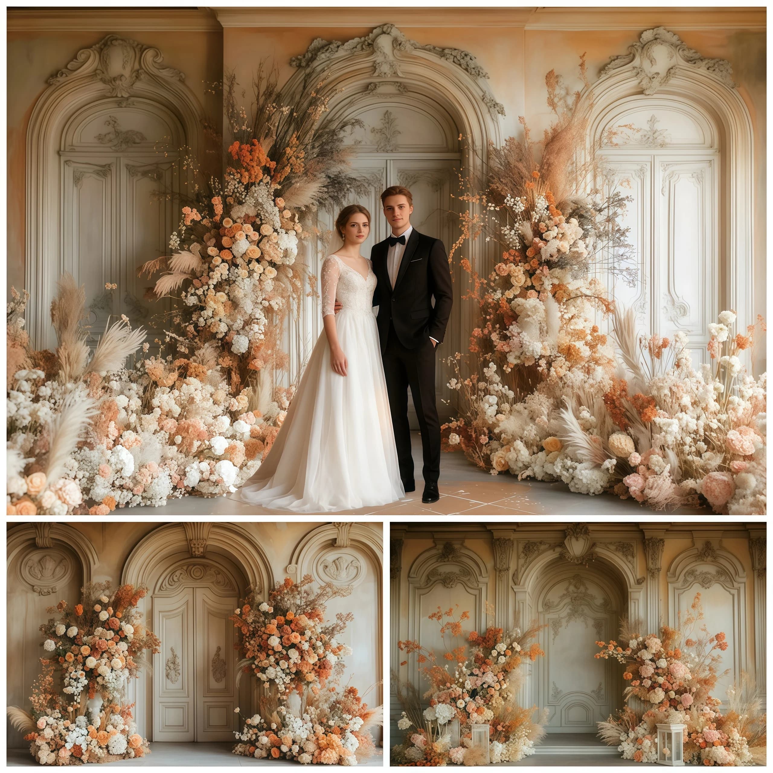 Sfondo floreale boho per matrimoni, arco decorativo con erba della pampa, tenda per addio al nubilato, studio fotografico, baby shower, decorazione per sfondo fotografico