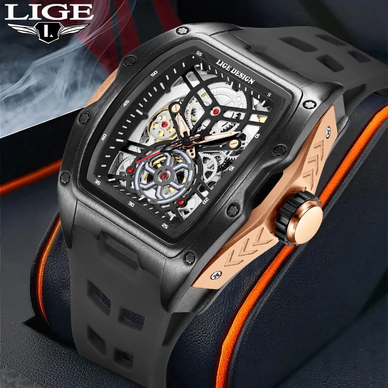 Orologio Meccanico da Uomo LIGE Design Originale, Marca di Lusso, Sportivo Casual da Esterno, Moda Automatica Impermeabile per Uomini + Scatola