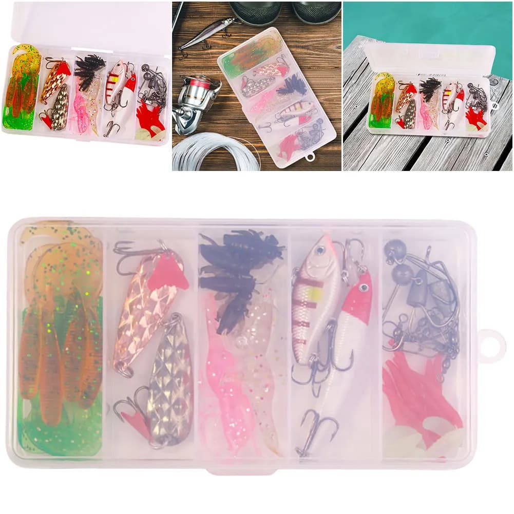Kit of 45 Soft and Dure Fishing baits with Ami, Girelle and Box Door Tools for Bass and Puppy