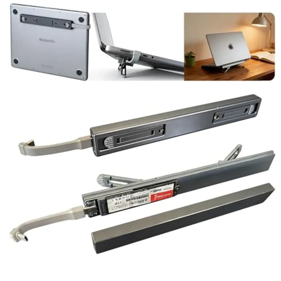 Box esterno per SSD M.2 con supporto per laptop, USB 3.2 Gen 2, NVMe SATA, espansione memoria esterna per MacBook, 2-in-1, in alluminio, ergonomico