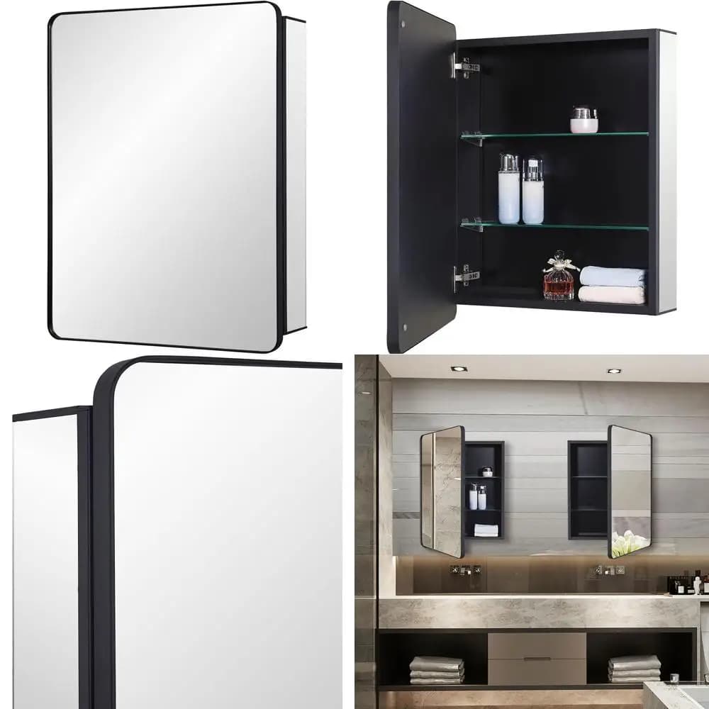 Armadietto a Specchio Rotondo 20x26 da Incasso/Montaggio a Superficie per Bagno con Ripiani Regolabili