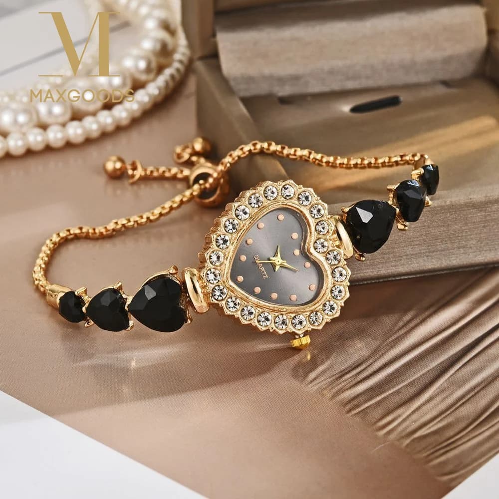 Orologio da Donna alla Moda in Lega con Diamanti, Cinturino Regolabile, Orologio da Polso al Quarzo, Bracciale a Forma di Cuore per Uso Quotidiano