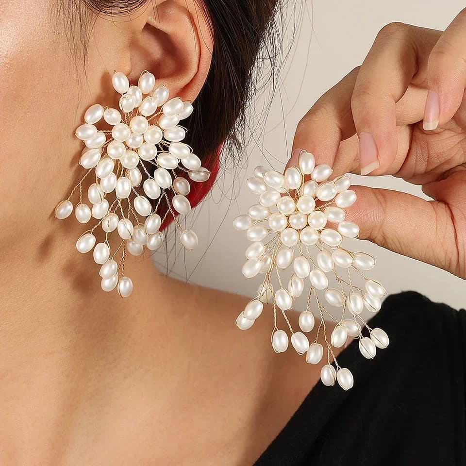 ZAKOL Elegant Imitation Pearls Flower Earrings Luxury Handmade Beading Earring Bridal Wedding Party Jewelry