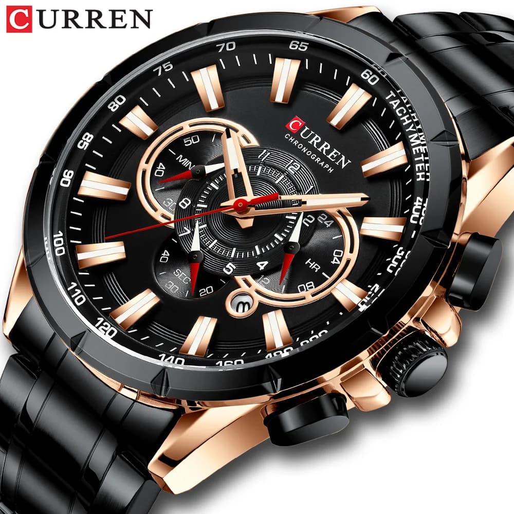 CURREN 8363 Business Men's Quartz Watch Calendar Waterproof Stainless Steel Strap Luminous Chronograph Fashion Watches for Man