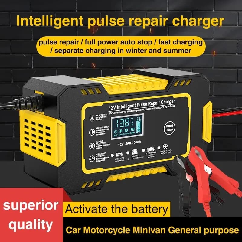 Caricabatteria per auto 6A 12V Attrezzatura per la ricarica della batteria per auto e moto Batteria al piombo Manutenzione intelligente Display LCD