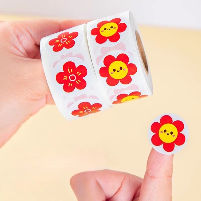 1000 Pezzi/2 Rotoli di Adesivi Floreali Smiley, Decorazioni Carine Rosse e Gialle per Planner, Quaderni, Scrapbooking e Decorazioni Quotidiane
