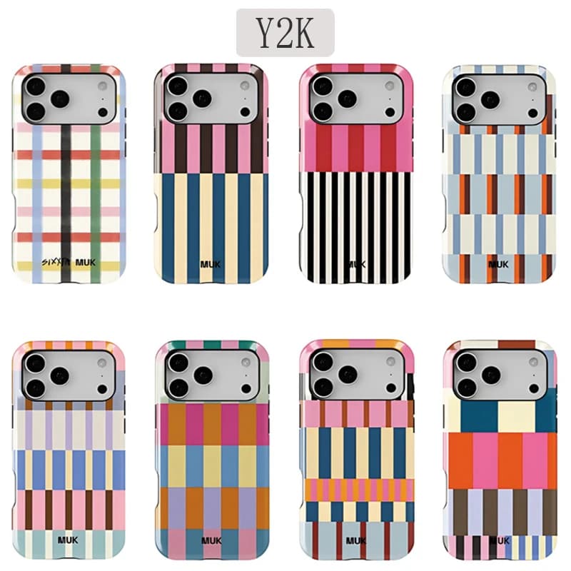 Custodia per telefono Y2K Swag a strisce colorate per iPhone 17 17e 16e 16 15 14 13 12 11 X XS XR XSMAX 7 8 Air Pro Max Plus a doppio strato