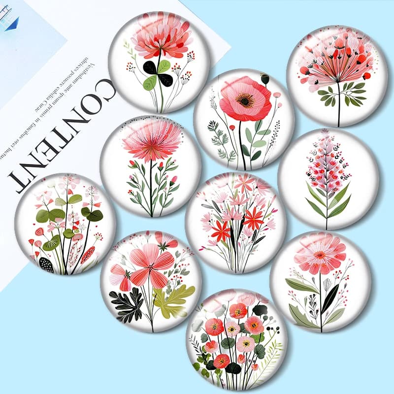 Glass Cabochon with wild lawn flowers 12/18/20/25mm for bracelets, pendants, rings, earrings and components for jewelry creation