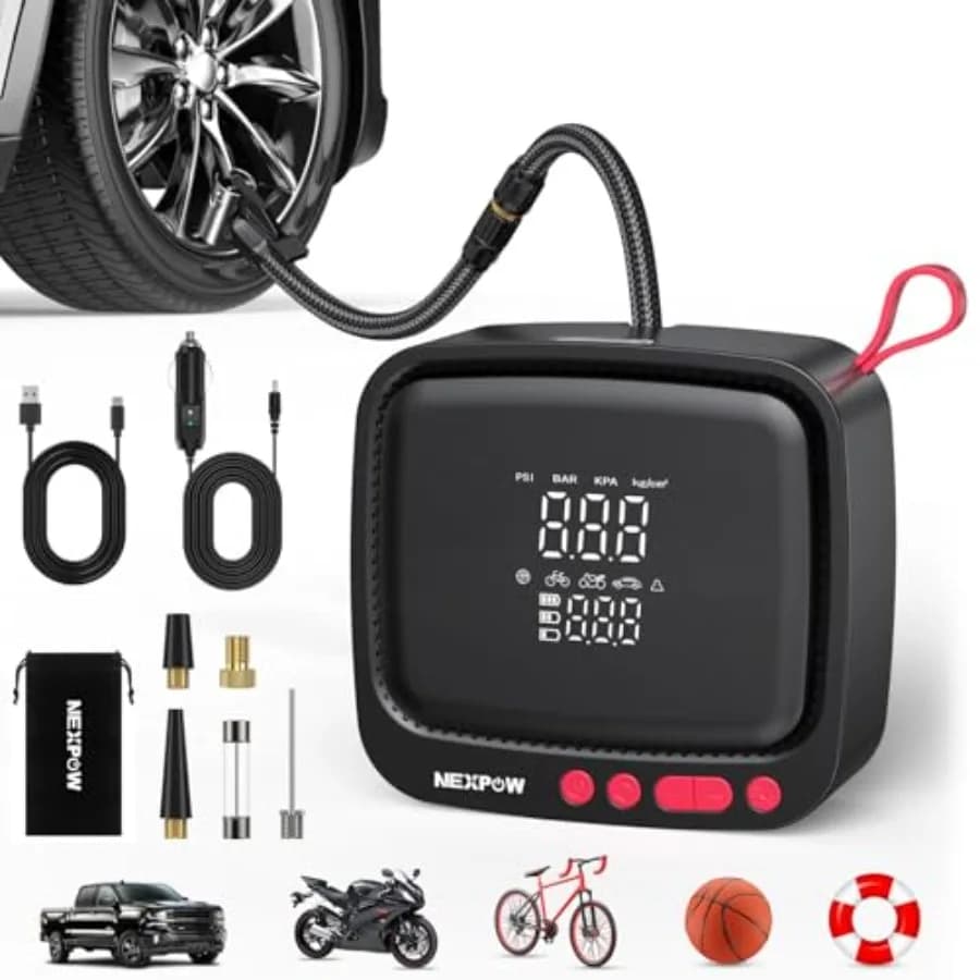Compressore d'aria portatile per pneumatici - Pompa per pneumatici auto con alimentatore 12V DC, pompa elettrica per pneumatici da 180 PSI con display digitale