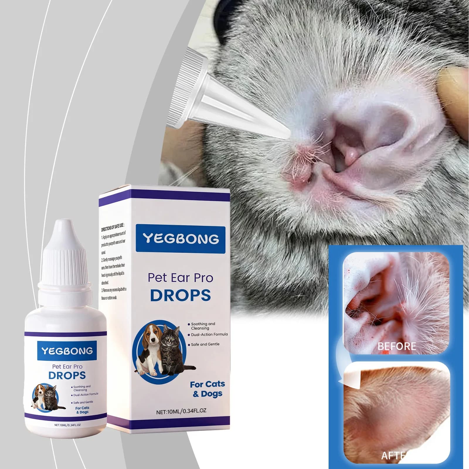 Gocce auricolari Pet Ear Pro per cani e gatti: dissolvono il cerume, puliscono, eliminano gli odori, proteggono, leniscono il prurito e l'irritazione, per la pulizia delle orecchie.