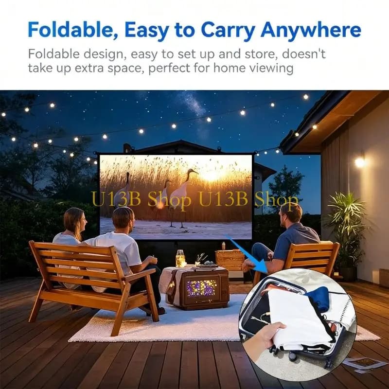 U13B D Rings Fast Setups Foldable Projectors Screen 16:9 Aspect Ratio Polyester Material For Movie And Sports