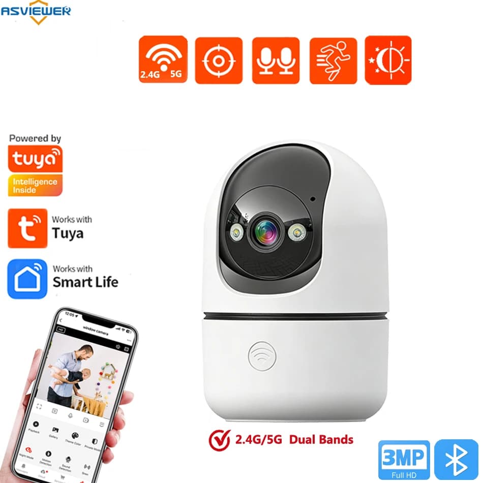 Telecamera WiFi IP Tuya Dual Band 5GHz/2.4GHz per Interni con Tracciamento Automatico, Sicurezza Domestica Intelligente per Bambini e Anziani