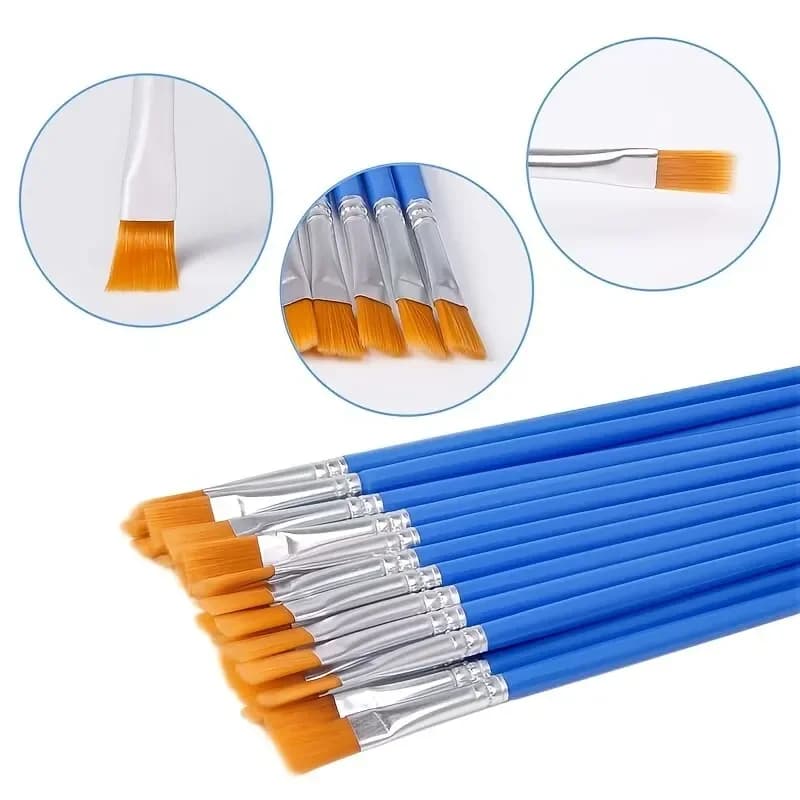 Nylon Flat Paint Brushes with Plastic Handle Multipurpose Painting Tool for Acrylic Oil Model Craft Makeup Lipstick Application