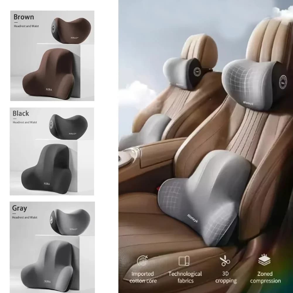 Cuscino per il Collo in Memory Foam per Sedile Auto, Poggiatesta e Supporto Lombare per Viaggi, Accessori per Interni Auto